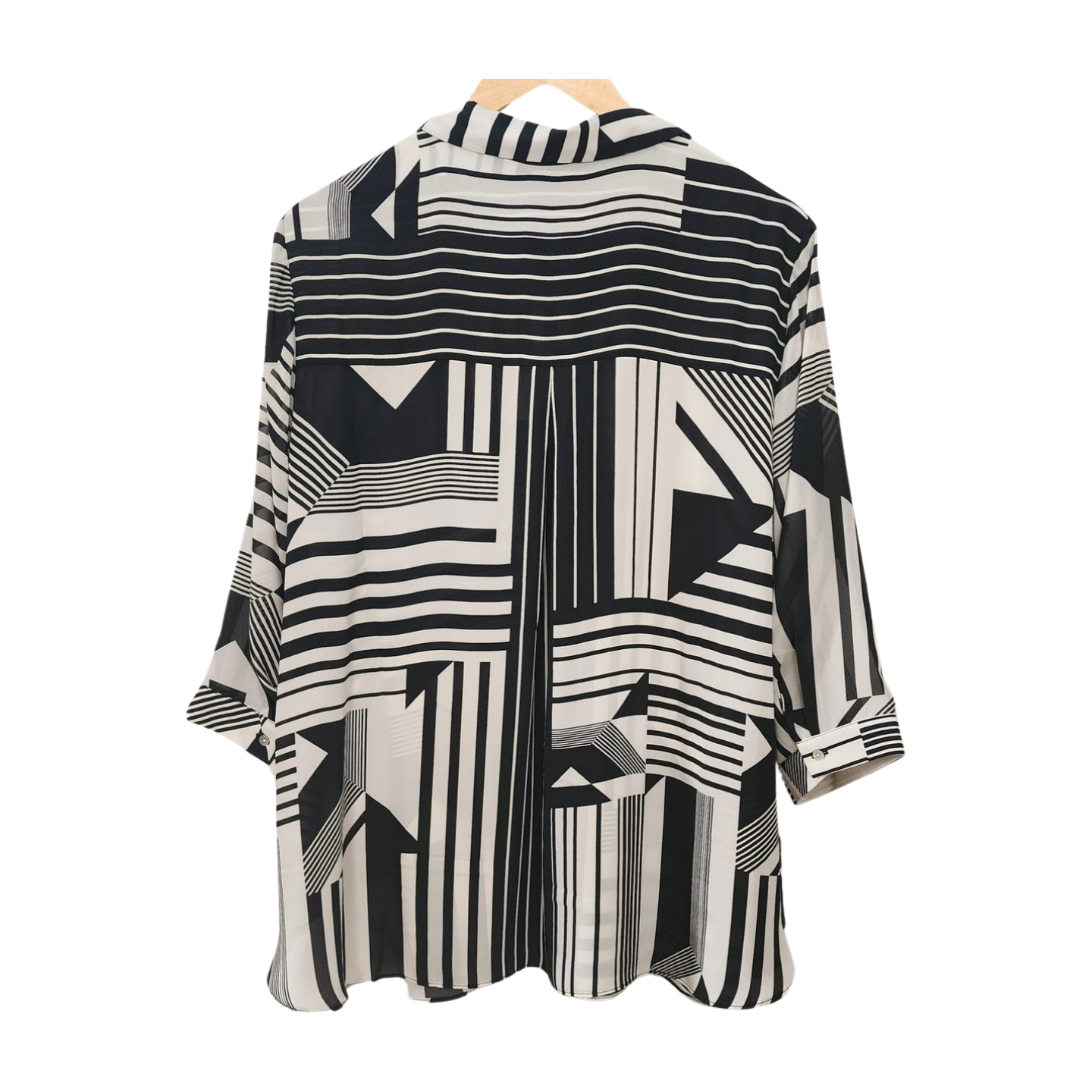 Rose + Olive Black & White Geometric Patterned Sheer Blouse