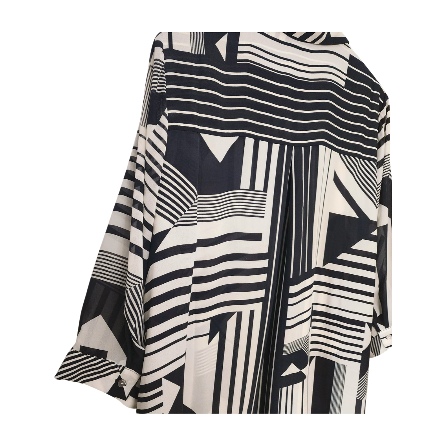 Rose + Olive Black & White Geometric Patterned Sheer Blouse