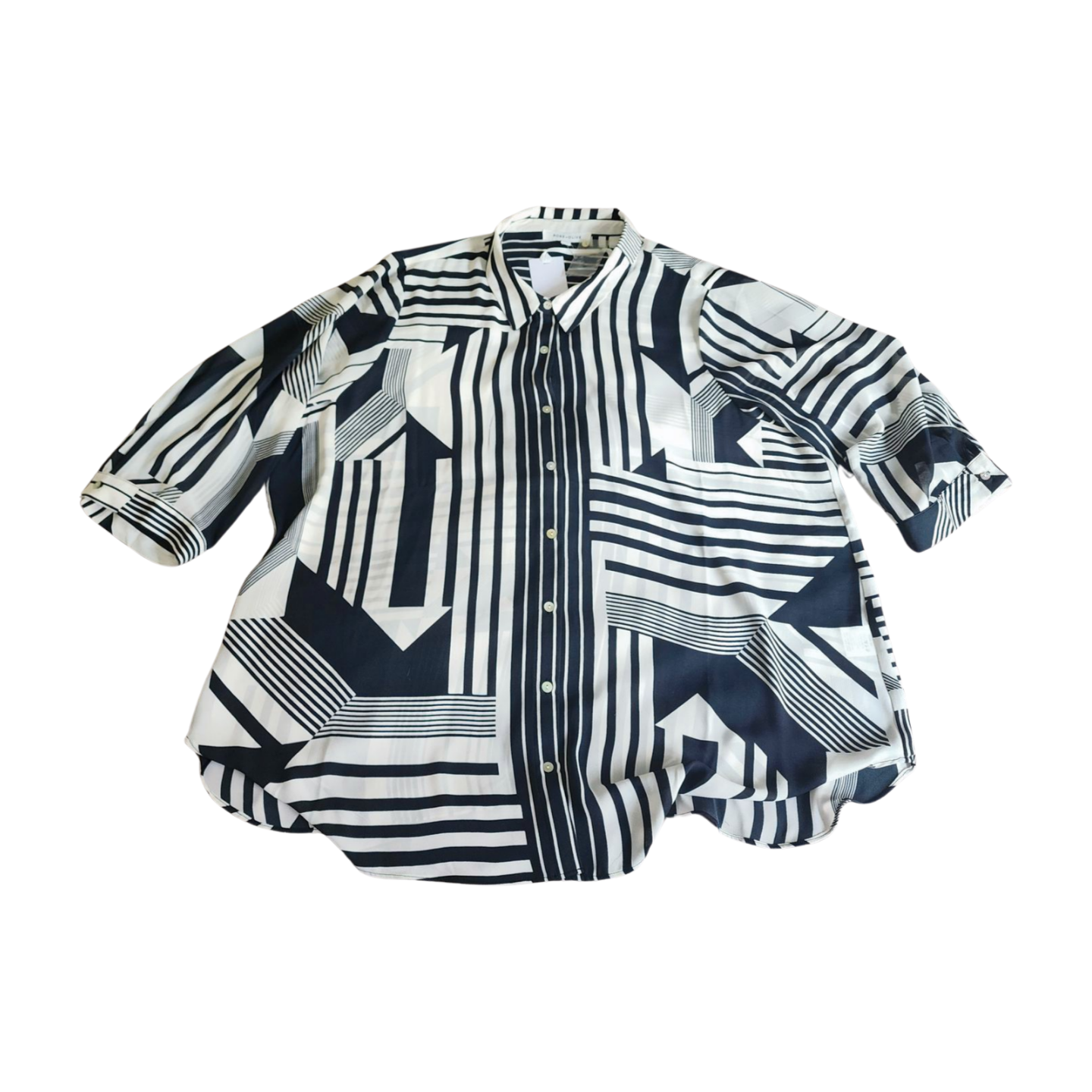 Rose + Olive Black & White Geometric Patterned Sheer Blouse