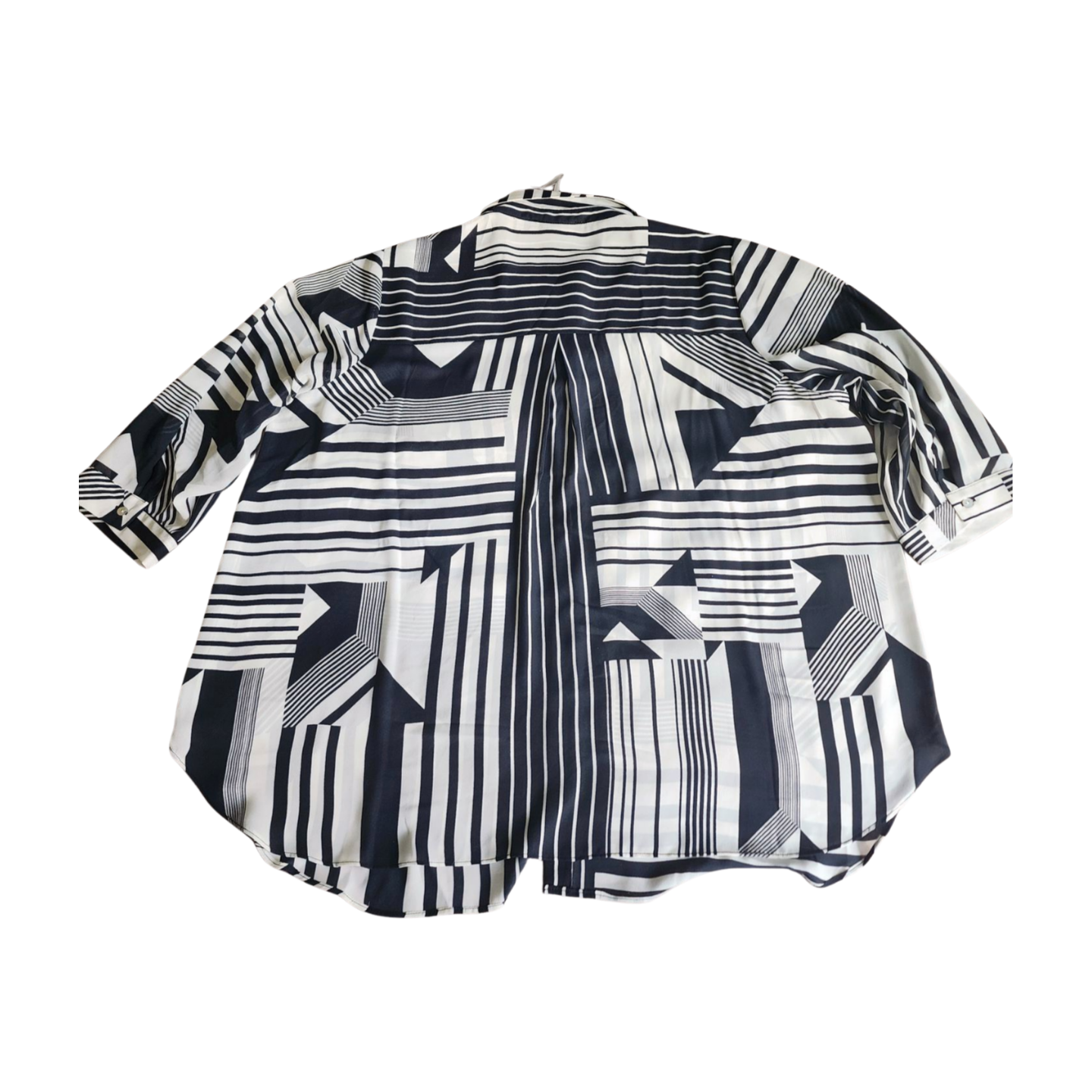 Rose + Olive Black & White Geometric Patterned Sheer Blouse