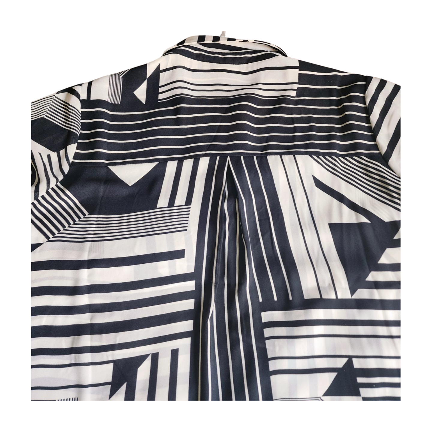 Rose + Olive Black & White Geometric Patterned Sheer Blouse