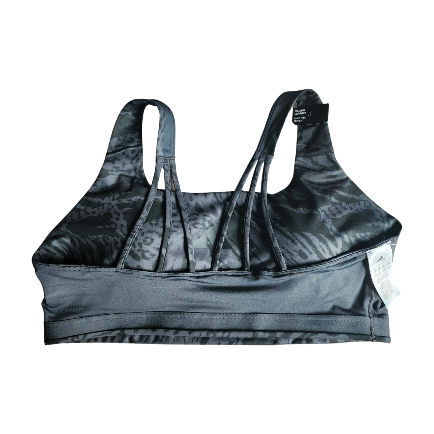 Adidas Plus-size Black Print Workout Bra Medium Support Removable Pads