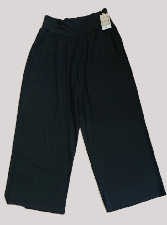 Blue Sky black wide leg wide band pull-on pants with pockets.